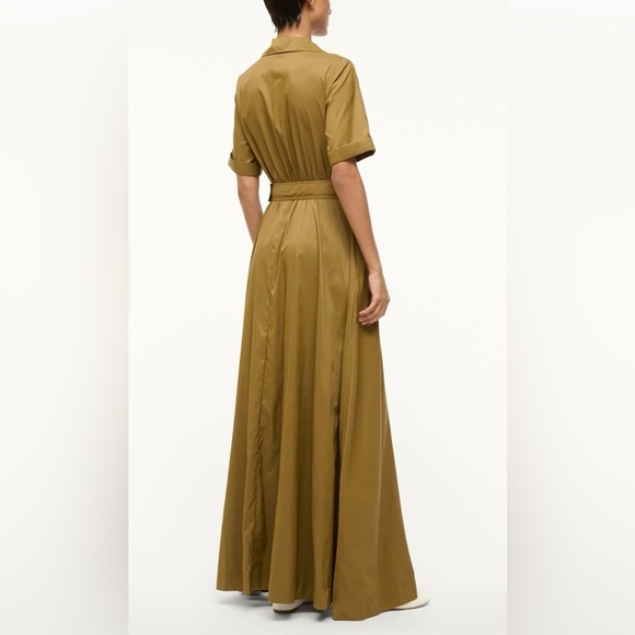 STAUD Millie Dress Green olive caper Maxi Dress with Cuffed Sleeves- size 14 - Picture 3 of 12